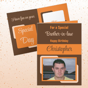 Brother in law name photo brown orange birthday card