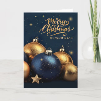 Brother in Law Navy Blue Gold Ornaments Christmas Holiday Card