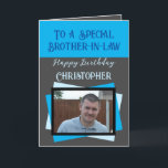 Brother in law photo name grey blue birthday card<br><div class="desc">To a special brother-in-law.
Happy birthday.
Add a name and photo.
Grey,  blue and black.</div>