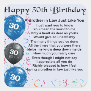 Brother in Law Poem 30th Birthday Square Sticker