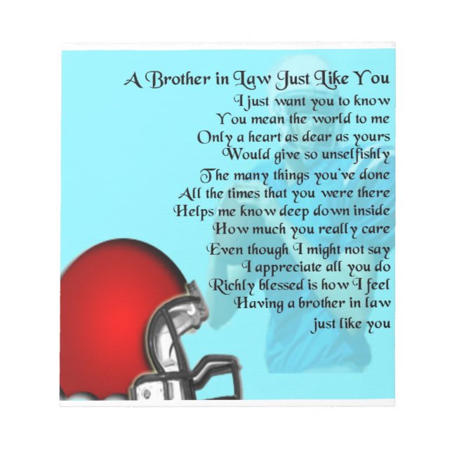 Brother in Law Poem - American Football Notepad (Front)