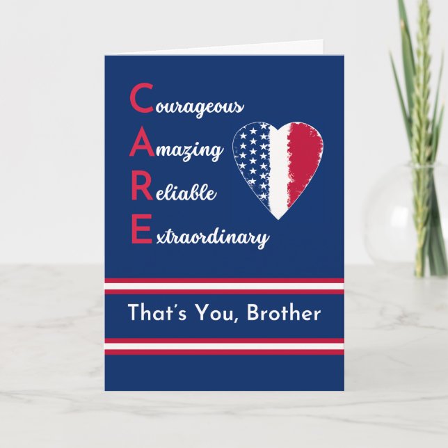 Brother Nurses Day Patriotic with CARE and Heart Card (Front)