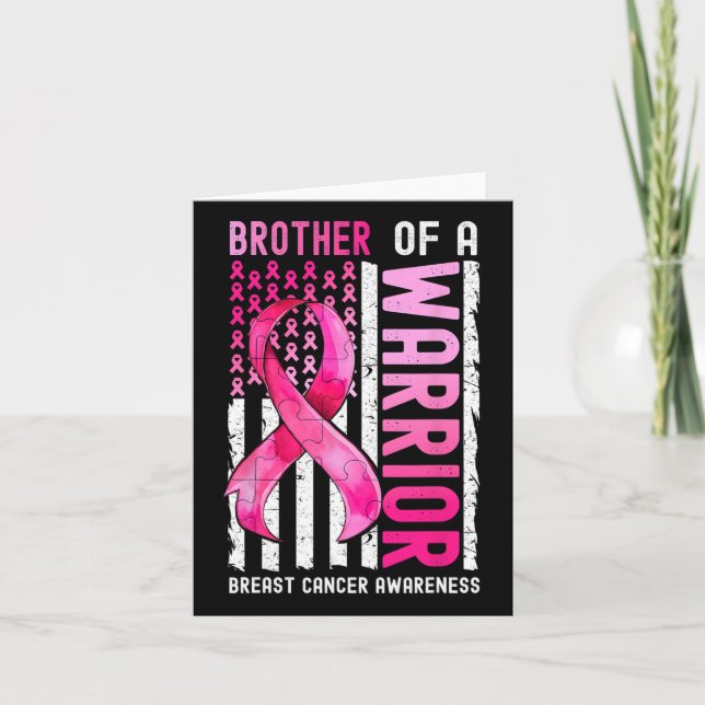 Brother Of A Warrior Breast Cancer Usa Flag Awaren Card (Front)