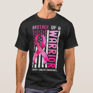 Brother Of A Warrior Breast Cancer Usa Flag Awaren T-Shirt
