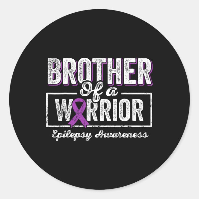 Brother Of A Warrior Epilepsy Brother Purple Ribbo Classic Round Sticker (Front)