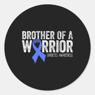 Brother of a Warrior T1D Diabetic Blue Ribbon Supp Classic Round Sticker
