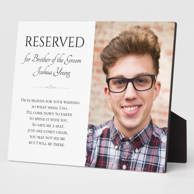 Brother of Groom In Heaven Photo Save Seat Wedding Plaque (Side)