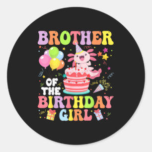 Brother Of The Birthday Axolotl Girl Family Party Classic Round Sticker