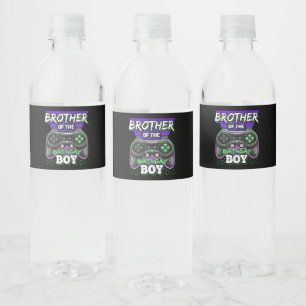 Brother Of The Birthday Boy Gamer Gift Water Bottle Label