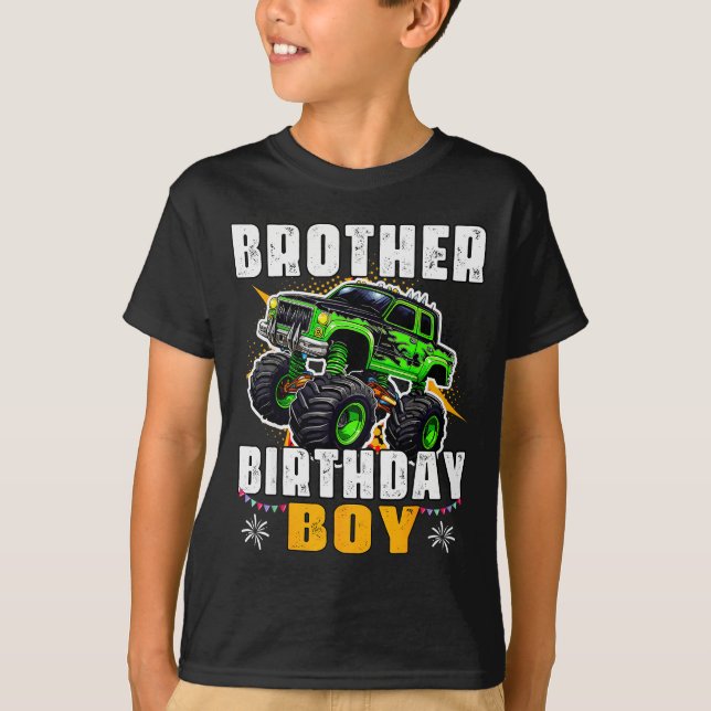 Brother Of The Birthday Boy Monster Truck Family M T-Shirt (Front)