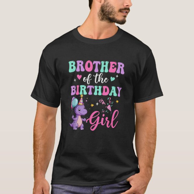 Brother Of The Birthday For Girl Dinosaur T Rex Pa T-Shirt (Front)