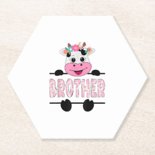 Brother Of The Birthday Girl Cow Family Party _1 Paper Coaster