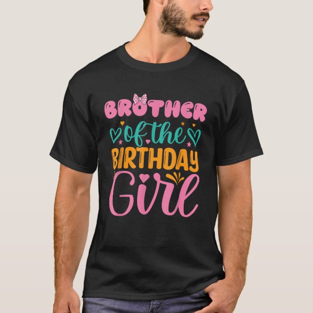 Brother of The Birthday Girl Cute Pink Bow Family  T-Shirt (Front)