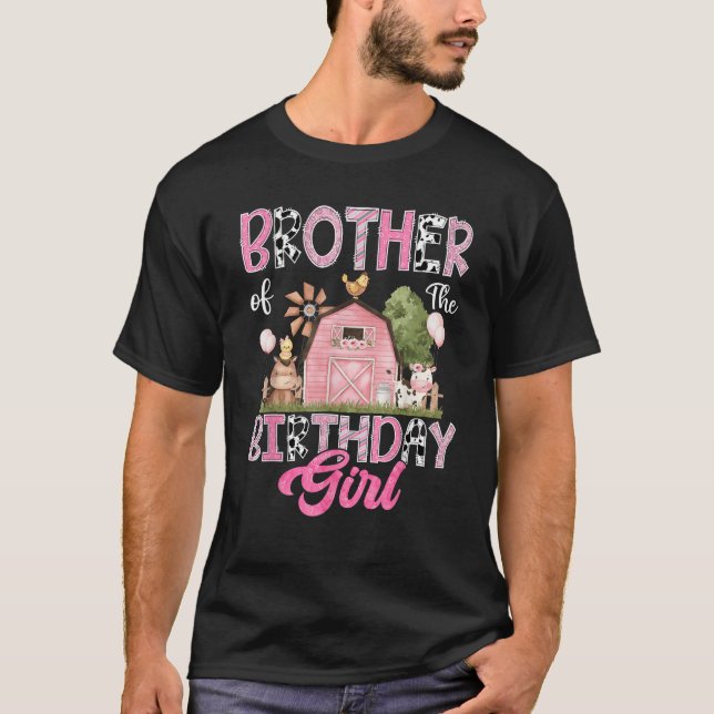 Brother Of The Birthday Girl Farm Cow Pink 1St Bir T-Shirt (Front)