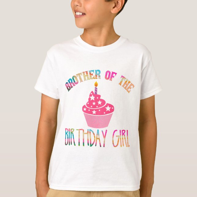 "Brother Of The Birthday Girl" Tie-Dye Party T-Shirt (Front)
