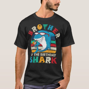 Brother Of The Birthday Shark Funny Retro Brother  T-Shirt