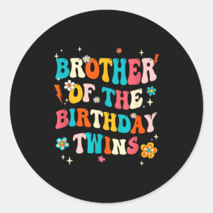 Brother Of The Birthday Twins Boys Girls Party Ret Classic Round Sticker