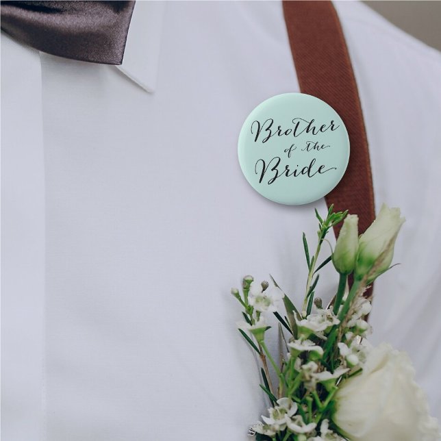 BROTHER OF THE BRIDE Script Wedding Bridal Party 6 Cm Round Badge (BROTHER OF THE BRIDE Classic Script Wedding Bridal Party Pinback Button @ fatfatin_blue_knot)