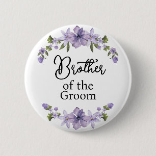 Brother of the Groom Purple Floral Wedding 6 Cm Round Badge