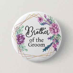 Brother of the Groom Purple Floral Wedding 6 Cm Round Badge