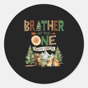Brother of the one happy camper 1st birthday classic round sticker
