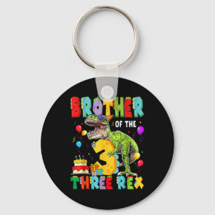 Brother Of The Three Rex 3rd Birthday Boy Dinosaur Key Ring