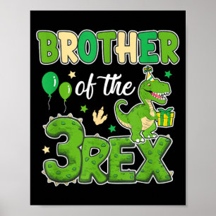 Brother Of The Three Rex Birthday Dinosaur Family Poster