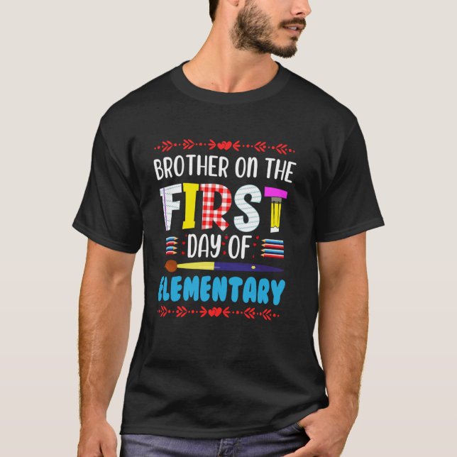Brother On The First Day Of Elementary Funny Back  T-Shirt (Front)