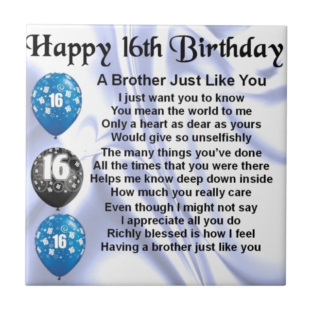 Brother Poem 16th Birthday Ceramic Tile (Front)