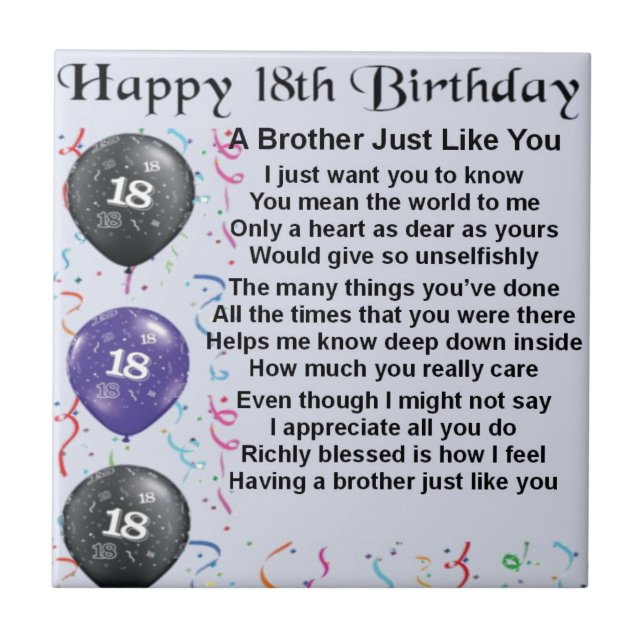 Brother Poem 18th Birthday Ceramic Tile (Front)