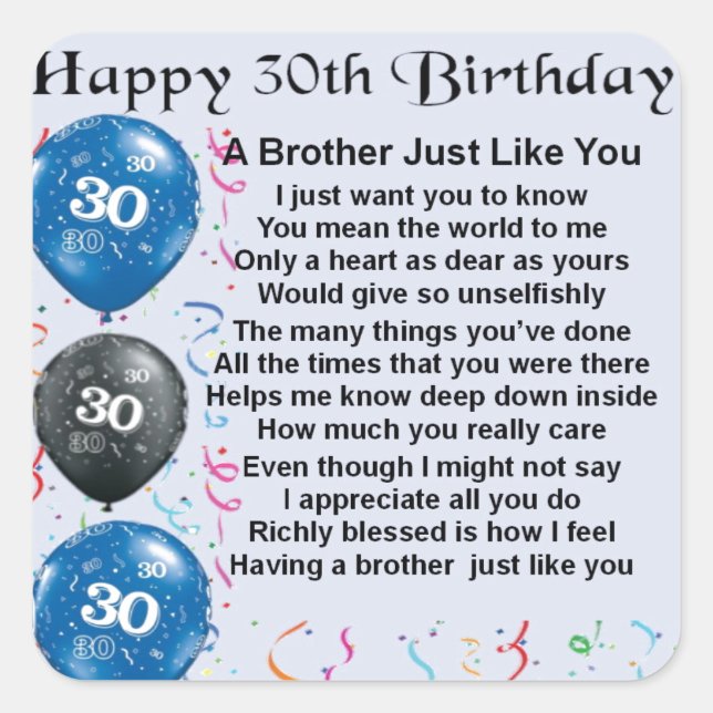 Brother Poem 30th Birthday Square Sticker (Front)