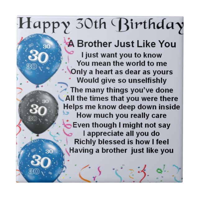 Brother Poem 30th Birthday Tile (Front)