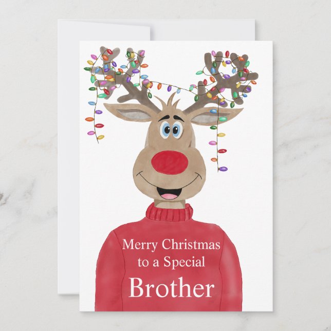 Brother Reindeer Christmas Customisable  Holiday Card (Front)