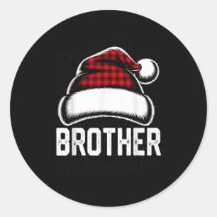Brother Santa Red Plaid Christmas Family Matching  Classic Round Sticker