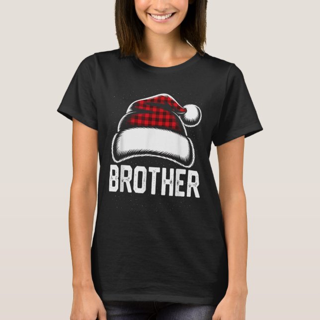 Brother Santa Red Plaid Christmas Family Matching  T-Shirt (Front)