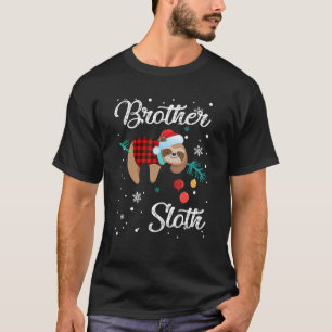 Brother Sloth Christmas Santa Hat Buffalo Plaid Re T-Shirt