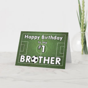 Brother Soccer Birthday with Grass Field and Ball Card