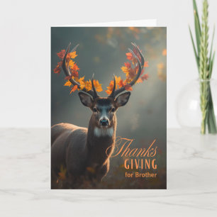 Brother Thanksgiving Deer with Antler Leaves Holiday Card