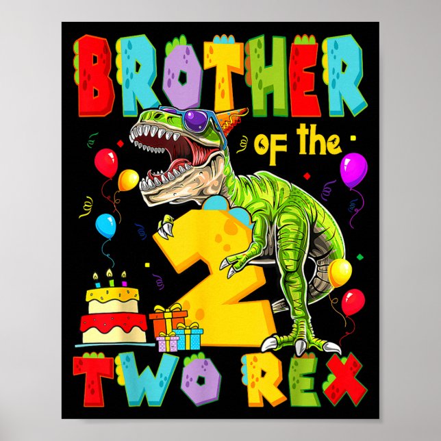Brother Two Rex 2nd Birthday Illustration Poster (Front)