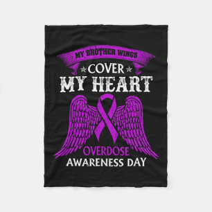 Brother Wings Cover My Heart Overdose Awareness Da Fleece Blanket