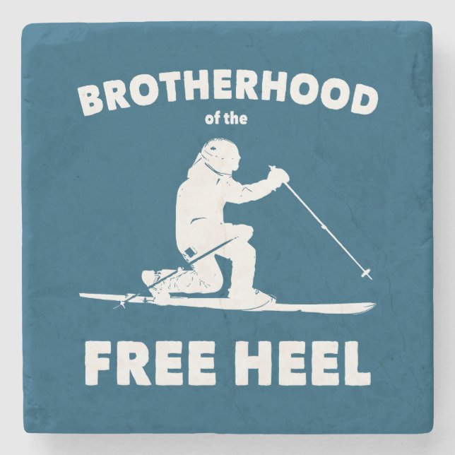 Brotherhood Of The Free Heel Telemark Skiing Stone Coaster (Front)