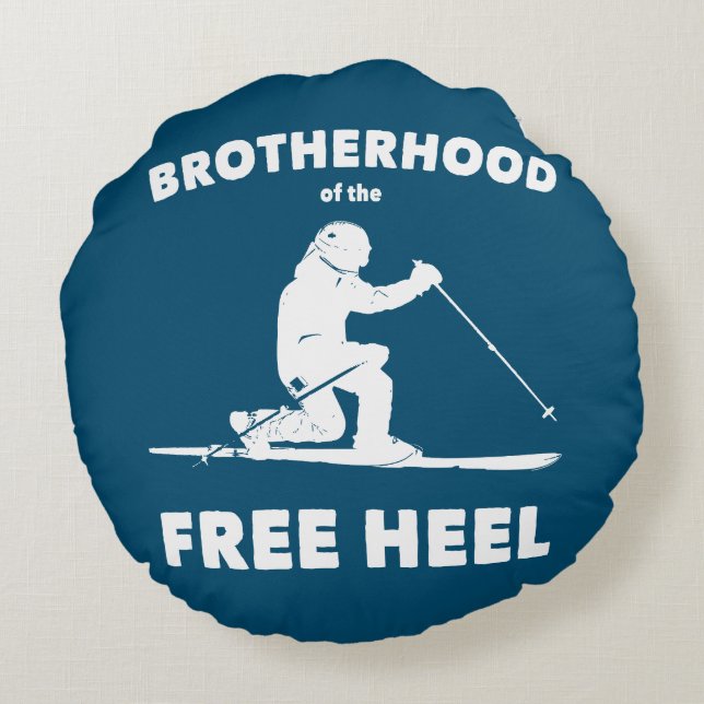 Brotherhood Of The Free Heel Telemark Skiing Throw Round Cushion (Back)