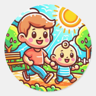 Brotherly Bond: Big Brother Caring for Little Bro Classic Round Sticker