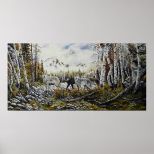 Brothers 4 wolves canvas oil painting for sale poster