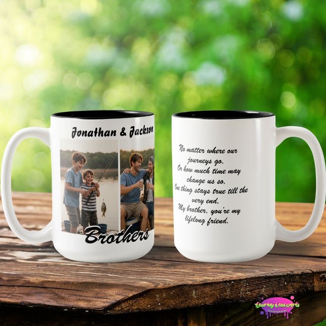 Brothers Best Friends with Photos and Poem  Two-Tone Coffee Mug (Creator Uploaded)
