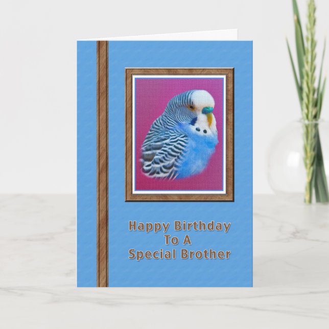 Brother's Birthday Card with Blue Parakeet (Front)