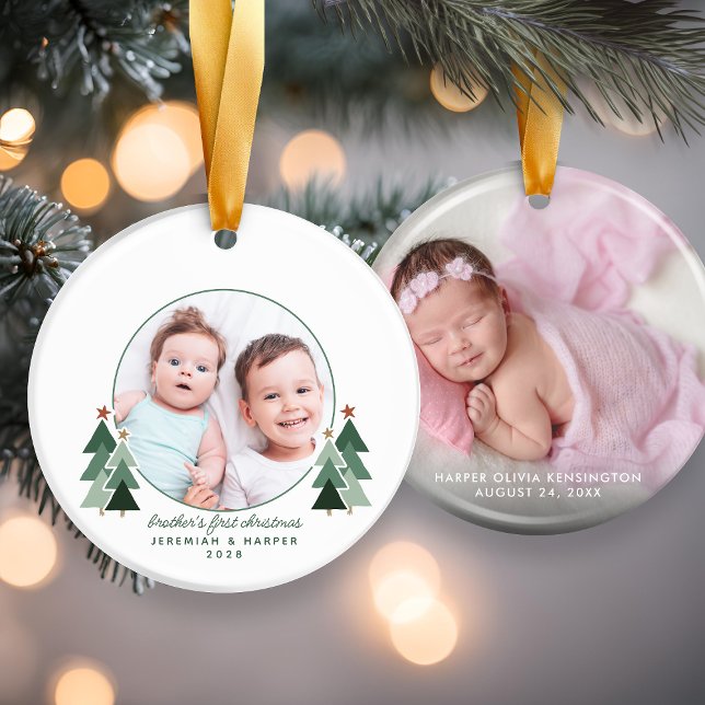 Brother's First Christmas Cute Trees 2 Photos Ceramic Ornament (Brother's First Christmas Cute Trees 2 Photos Ceramic Ornament)