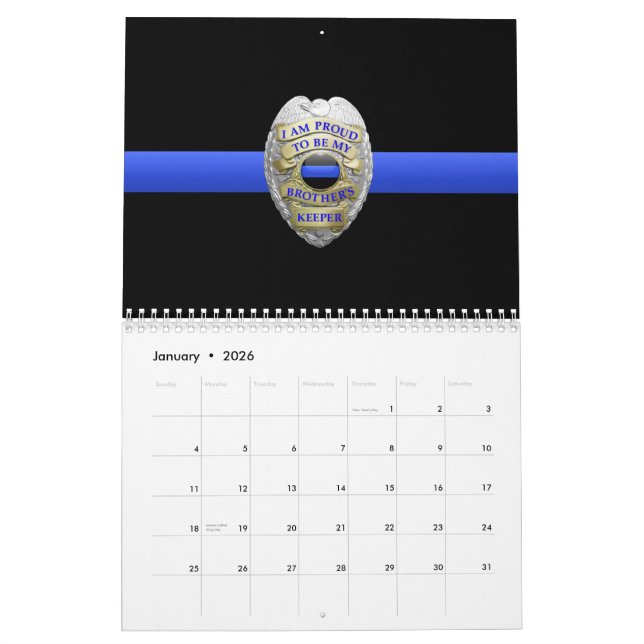 Brothers Keeper Badge Thin Blue Line Calendar (Jan 2026)