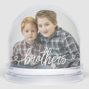Brothers Love Hearts Personalized Photo Snowglobe