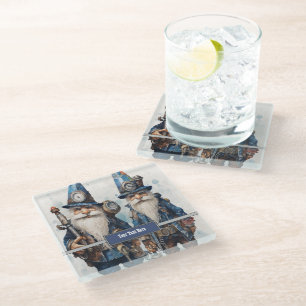 Brothers Twins Partners Steampunk Glass Coaster